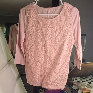 LOFT Blush Lace Overlay Blouse